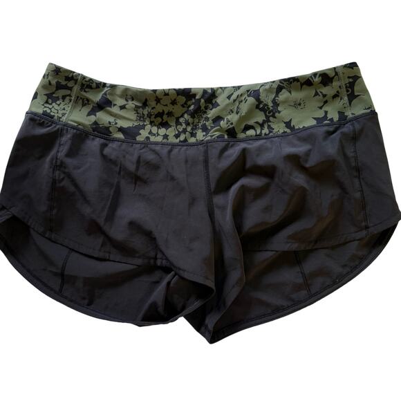 Lululemon Speed Up Shorts 2.5” Black Efflorescent Barracks Green Size 8 - Picture 1 of 5